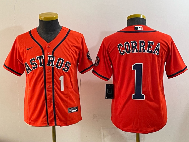Women Houston Astros #1 Correa orange 2025 Nike MLB Jersey 008